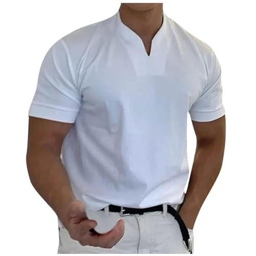 BAWUTZ Lockeres, lässiges Kurzarmoberteil, ärmellose Hemden für Herren, kurzärmliges Business-Fitness-T-Shirt für Herren, kurzärmliges Business-Fitness-T-Shirt mit V-Ausschnitt für Herren (White,S) von BAWUTZ