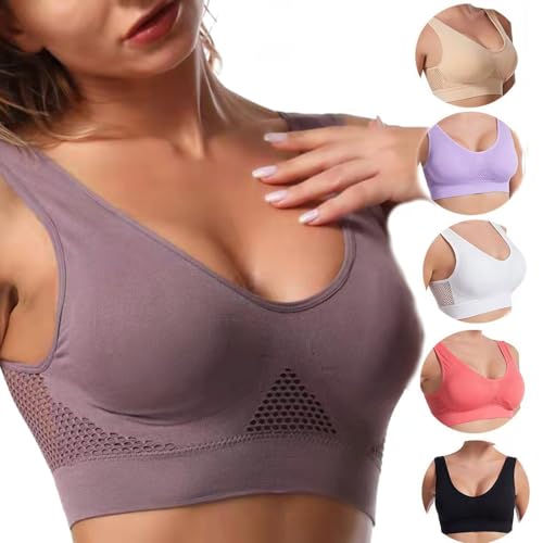 BAWUTZ Sport BH Damen Ohne Bügel Große Brüste Seamless Schlaf Bustier Sport-BHS,Sportbh Baumwolle,Gestrickte Nahtlose Sportbekleidung BH Top für Fitness Yoga Bra (Helles Lila,6XL) von BAWUTZ