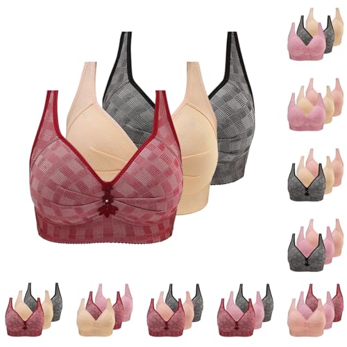 BH Damen ohne Bügel,Klassische volle Abdeckung BH Set,Atmungsaktiver und Leichter Comfy Haltungskorrektur Rücken Wireless Breathable BH,Unterwäsche Bra mit verstellbarem für Alltag (HFS,42/95) von BAWUTZ