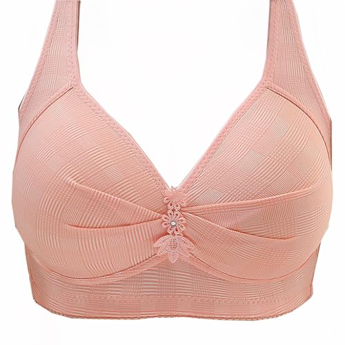 BH Damen ohne Bügel,Klassische volle Abdeckung BH Set,Atmungsaktiver und Leichter Comfy Haltungskorrektur Rücken Wireless Breathable BH,Unterwäsche Bra mit verstellbarem für Alltag (Rosa,46/105) von BAWUTZ