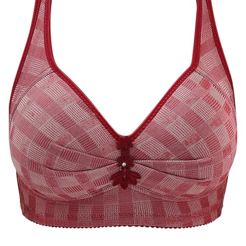 BH Damen ohne Bügel,Klassische volle Abdeckung BH Set,Atmungsaktiver und Leichter Comfy Haltungskorrektur Rücken Wireless Breathable BH,Unterwäsche Bra mit verstellbarem für Alltag (Rot,42/95) von BAWUTZ