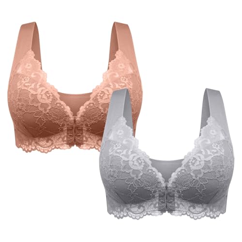 BHS für Damen, sexy Spitzenunterwäsche, Nahtloser Push-Up-BH mit Frontverschluss. Nahtlose BHS mit Frontverschluss in Übergröße für Damen, bequemer, bügelloser Spitzen-Schlaf-BH (G+C,XL) von BAWUTZ