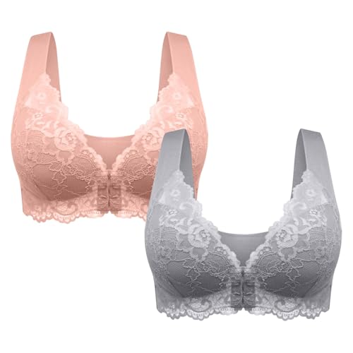 BHS für Damen, sexy Spitzenunterwäsche, Nahtloser Push-Up-BH mit Frontverschluss. Nahtlose BHS mit Frontverschluss in Übergröße für Damen, bequemer, bügelloser Spitzen-Schlaf-BH (P+G,XL) von BAWUTZ