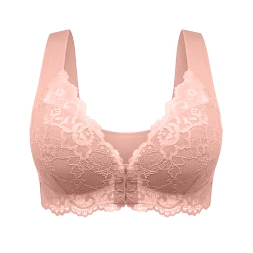 BHS für Damen, sexy Spitzenunterwäsche, Nahtloser Push-Up-BH mit Frontverschluss. Nahtlose BHS mit Frontverschluss in Übergröße für Damen, bequemer, bügelloser Spitzen-Schlaf-BH (Pink,M) von BAWUTZ