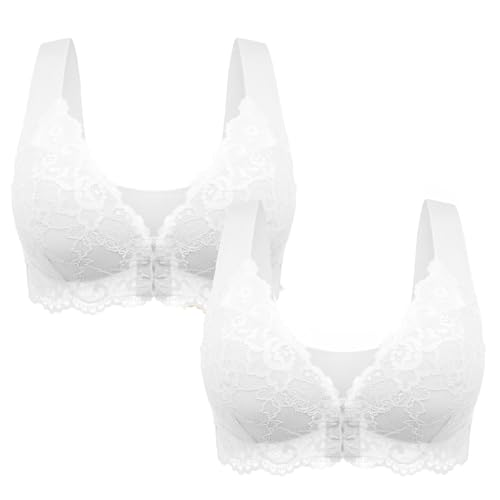 BHS für Damen, sexy Spitzenunterwäsche, Nahtloser Push-Up-BH mit Frontverschluss. Nahtlose BHS mit Frontverschluss in Übergröße für Damen, bequemer, bügelloser Spitzen-Schlaf-BH (W+W,3XL) von BAWUTZ