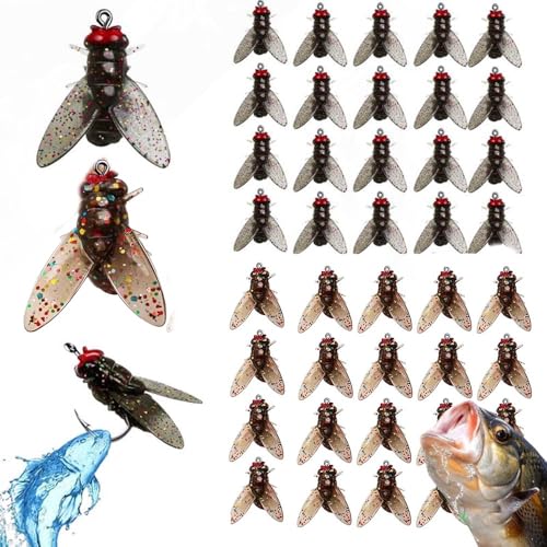Bionischer Fliegenfischköder,farbiger kleiner Fliegenhaken, Barsch-Fliegenfischer-Köder-Set, Salzwasser- und Süßwasserfliegen, Spinner, Swimbaits, Fliegenfischerhaken, Panfish-Köder-Set (B+E,20PC-L) von BAWUTZ