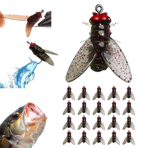 Bionischer Fliegenfischköder,farbiger kleiner Fliegenhaken, Barsch-Fliegenfischer-Köder-Set, Salzwasser- und Süßwasserfliegen, Spinner, Swimbaits, Fliegenfischerhaken, Panfish-Köder-Set (B,10PC-M) von BAWUTZ