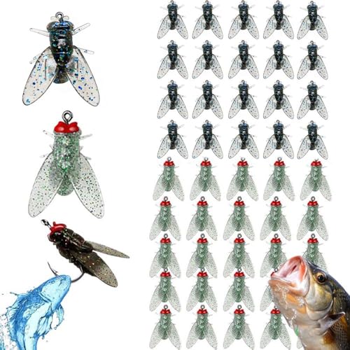 Bionischer Fliegenfischköder,farbiger kleiner Fliegenhaken, Barsch-Fliegenfischer-Köder-Set, Salzwasser- und Süßwasserfliegen, Spinner, Swimbaits, Fliegenfischerhaken, Panfish-Köder-Set (C+D,20PC-M) von BAWUTZ