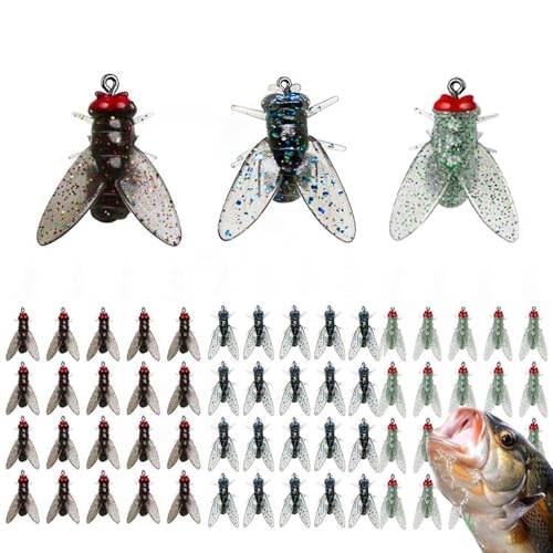 Bionischer Fliegenfischköder,farbiger kleiner Fliegenhaken, Barsch-Fliegenfischer-Köder-Set, Salzwasser- und Süßwasserfliegen, Spinner, Swimbaits, Fliegenfischerhaken, Panfish-Köder-Set (B+C+D,30PC-S) von BAWUTZ