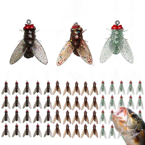 Bionischer Fliegenfischköder,farbiger kleiner Fliegenhaken, Barsch-Fliegenfischer-Köder-Set, Salzwasser- und Süßwasserfliegen, Spinner, Swimbaits, Fliegenfischerhaken, Panfish-Köder-Set (B+C+E,30PC-L) von BAWUTZ