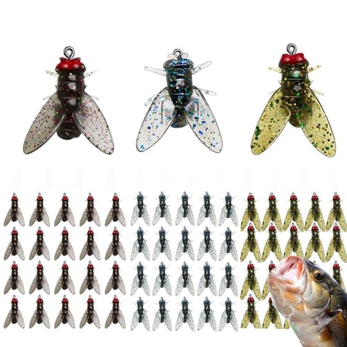 Bionischer Fliegenfischköder,farbiger kleiner Fliegenhaken, Barsch-Fliegenfischer-Köder-Set, Salzwasser- und Süßwasserfliegen, Spinner, Swimbaits, Fliegenfischerhaken, Panfish-Köder-Set (A+B+D,30PC-L) von BAWUTZ