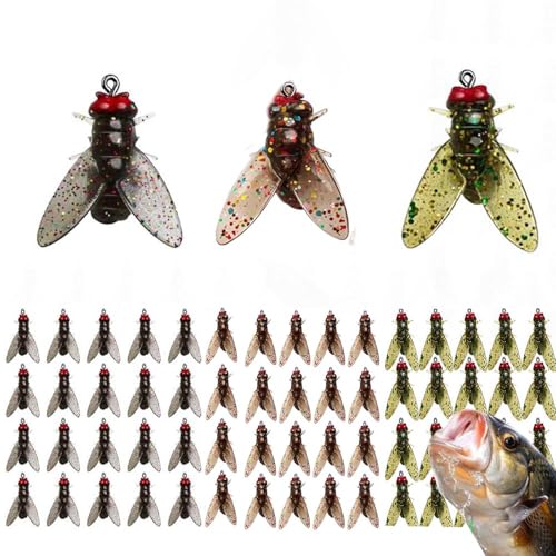 Bionischer Fliegenfischköder,farbiger kleiner Fliegenhaken, Barsch-Fliegenfischer-Köder-Set, Salzwasser- und Süßwasserfliegen, Spinner, Swimbaits, Fliegenfischerhaken, Panfish-Köder-Set (A+B+E,30PC-L) von BAWUTZ