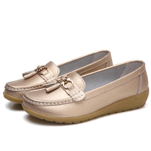 BAWUTZ Klassische Penny Loafers für Frauen, Atmungsaktive Mokassins-Schuhe für Damen, orthopädische Schuhe für Damen,Breathable Leather Breathable Casual Shoes for Women,Hiking Shoes (35 EU,Gold) von BAWUTZ