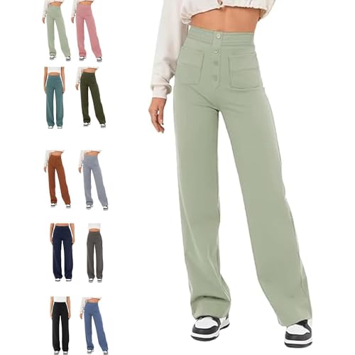 Lässige Stretchhose mit hoher Taille für Damen, hohe Taille gerades Bein Hose mit Taschen,lässige Stretch-Hose, superelastische Hose mit hoher Taille,Hose mit geradem Bein für Damen (Hellgrün,XL) Lässige Stretchhose mit hoher Taille für Damen, hohe Taille gerades Bein Hose mit Taschen,lässige Stretch-Hose, superelastische Hose mit hoher Taille,Hose mit geradem Bein für Damen (Hellgrün,XL) von BAWUTZ