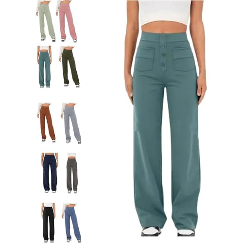 Lässige Stretchhose mit hoher Taille für Damen, hohe Taille gerades Bein Hose mit Taschen,lässige Stretch-Hose, superelastische Hose mit hoher Taille,Hose mit geradem Bein für Damen (Dunkelgrün,XL) Lässige Stretchhose mit hoher Taille für Damen, hohe Taille gerades Bein Hose mit Taschen,lässige Stretch-Hose, superelastische Hose mit hoher Taille,Hose mit geradem Bein für Damen (Dunkelgrün,XL) von BAWUTZ