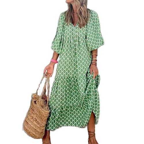 Langes Kleid für Damen, Boho-Blumenmuster,V-Ausschnitt, Bohemian-Stil, Strandurlaub, Maxikleider, fließendes Kleid mit Blumendruck, böhmisches geometrisches Muster, lange Maxi-Kleider (XXL,Hellgrün) Langes Kleid für Damen, Boho-Blumenmuster,V-Ausschnitt, Bohemian-Stil, Strandurlaub, Maxikleider, fließendes Kleid mit Blumendruck, böhmisches geometrisches Muster, lange Maxi-Kleider (XXL,Hellgrün) von BAWUTZ