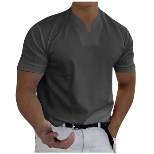 Lockeres, lässiges Kurzarmoberteil, ärmellose Hemden für Herren, kurzärmliges Business-Fitness-T-Shirt für Herren, kurzärmliges Business-Fitness-T-Shirt mit V-Ausschnitt für Herren (Dark Gray,4XL) von BAWUTZ