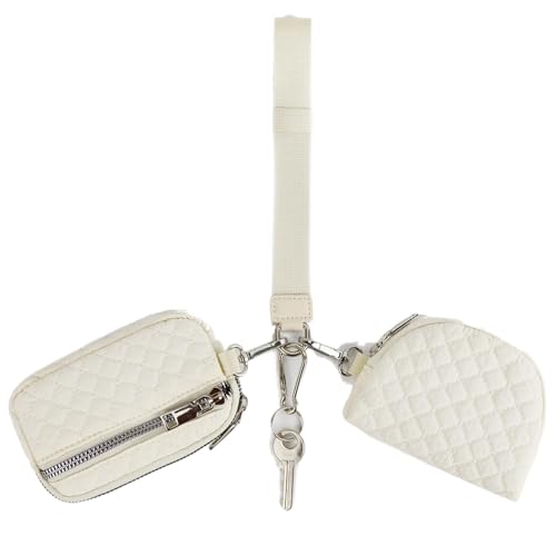 Mini-Geldbörse mit Schlüsselanhänger und Reißverschluss für Damen, kleines, tragbares Armband mit Zwei Taschen, abnehmbare Münzbörse, Geschenk für Frauen, Reisen, Sport, Outdoor (White) von BAWUTZ