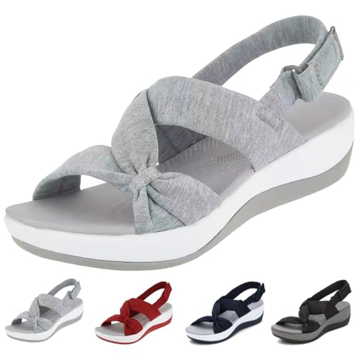 Orthopädische Sandalen für Damen,Bequeme orthopädische Schuhe zur Unterstützung des Fußgewölbes für Damen, mit verstellbaren Trägern und Sandalen mit ergonomischer Sohle für Spaziergänge (42,Grau) von BAWUTZ