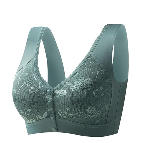 Spitzen-BHs mit Frontverschluss für Damen, Push-Up-BHs für Damen, trendige Bralettes mit Frontverschluss für den Alltag, bequeme BHs mit voller Abdeckung, Unterwäsche mit Knopfleiste vorne (Green,4XL) von BAWUTZ