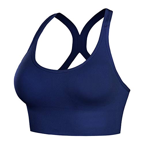 Sport-BHS mit hohem Halt für Damen, gepolsterter BH ohne Bügel mit gekreuztem Rücken, Push-up-Sport-BH mit starker Stützung, gepolsterter verkürzter Y-Racerback-BH für Yoga (Navy,XL) von BAWUTZ