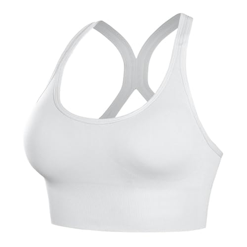 Sport-BHS mit hohem Halt für Damen, gepolsterter BH ohne Bügel mit gekreuztem Rücken, Push-up-Sport-BH mit starker Stützung, gepolsterter verkürzter Y-Racerback-BH für Yoga (White,L) von BAWUTZ