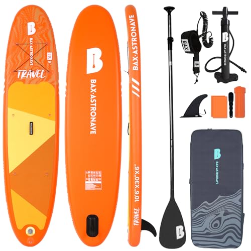 BAX ASTRONAVE Aufblasbares Stand Up Paddling Board 10.6ft Stand Up Paddling Board 150kg Komplettes Sup ZubehöR Verstellbares Paddel, Pumpe, Sup Reiserucksack (Orange) von BAX ASTRONAVE