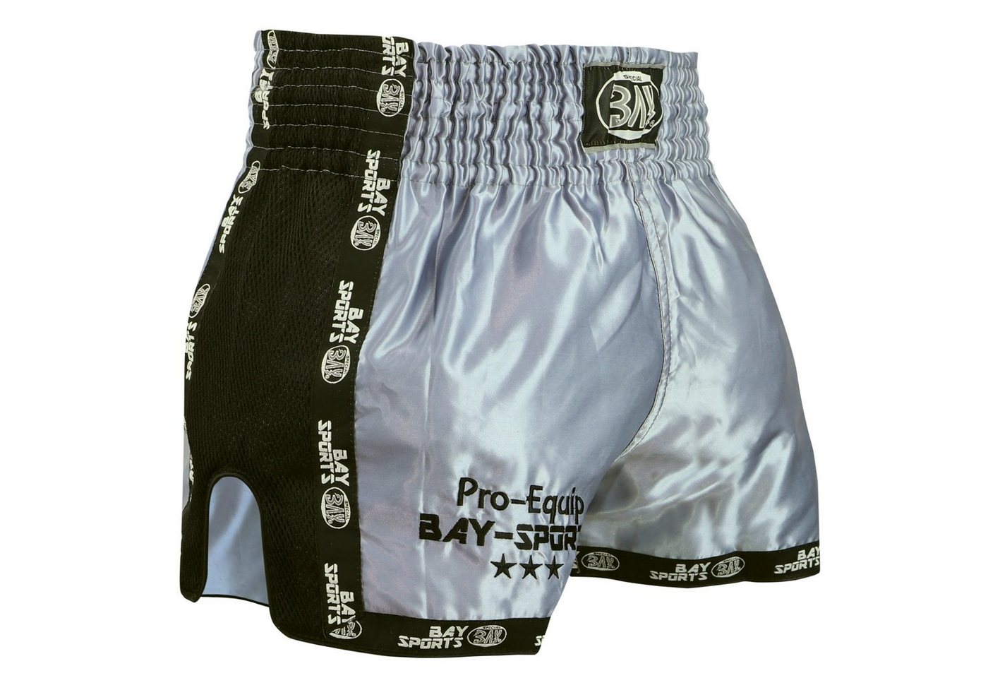 BAY-Sports Sporthose Thaiboxhose Thaiboxen Hose Shorts Muay Thai Kick Pro Equip silber (1-tlg) Kixkboxen, MMA, für Kinder und Erwachsene von BAY-Sports
