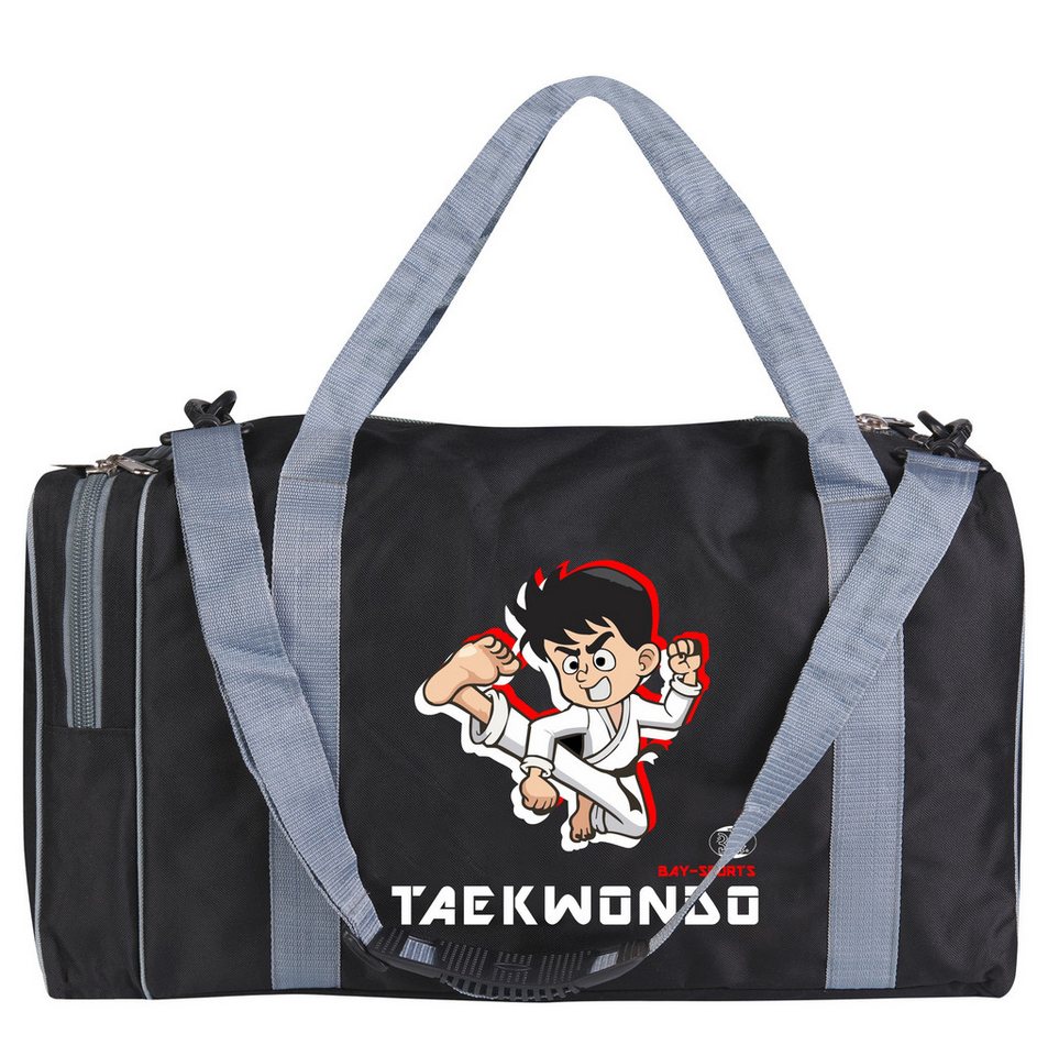BAY-Sports Sporttasche Taekwondo Trainingstasche für Kinder Tae Kwon Do Kindertasche TKD grau (Stück), Für kleine Nachwuchsfighter, 50 cm, aufgeweckten Design Mädchen/Jungs von BAY-Sports