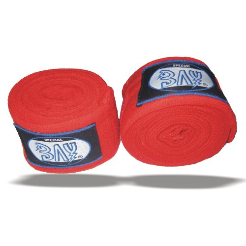 BAY® "Monster 5 m ROT Boxbandagen + WICKELANLEITUNG, elastisch, fünf Meter x 5 cm, Box-Bandagen, Handbandagen, Faustbandagen, Paar, 2 Stück Wraps Wrap Binden Boxen Boxer Handwraps von BAY