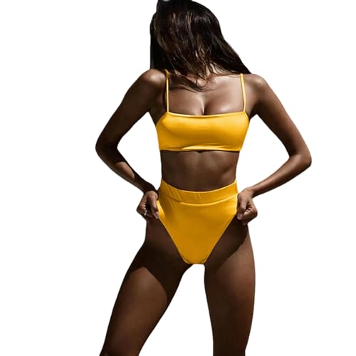 BAYAJIAZ Bikini Hohe Taille Bauchkontrolle Zweiteilige Badeanzug Frauen Bikini Set Badebekleidung Mujer Tankini Set-gelb-s von BAYAJIAZ