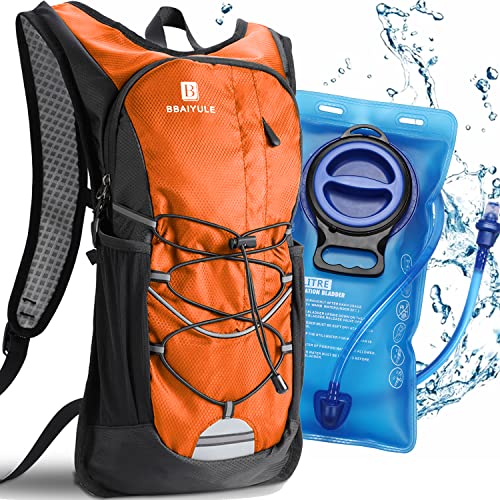 BBAIYULE® Trinkrucksack mit Trinkblase 2L, BPA-Frei| Fahrradrucksack mit Reflektoren | Rucksack mit Trinksystem |Laufrucksack Ultraleicht 380g| Laufen, Fahrrad (Orange + Blau Trinkblase) von BBAIYULE