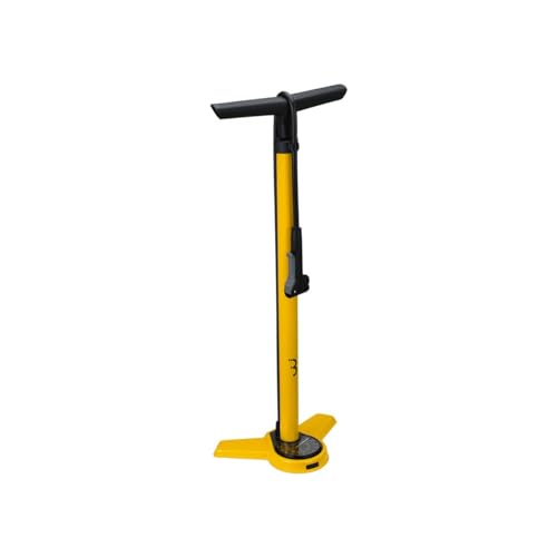 BBB Cycling AirSteel Luftpumpe für Fahrrad | Standpumpe mit Manometer | Handpumpe mit DualHead 3.0 für Presta Dunlop und Schrader | BFP-27 | Gelb, 670 mm von BBB