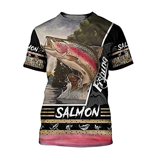 BBYOUTH 3D Angel-Hemden T-Shirts für Herren Klassische Sommer Fisch-Reaper Fun Karpfenjäger Print Camo Kurzarm,Salmon Fishing,L von BBYOUTH