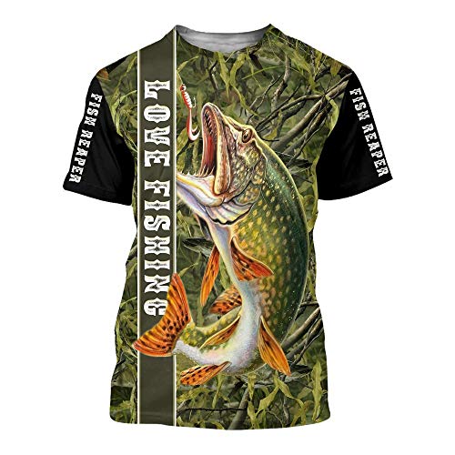 BBYOUTH 3D Bassfischen-Hemden Für Männer, Tarnung Fischmann-Reaper Print Tierkunst Sommer Kurzarm Harajuku T-Shirt,Love Fishing,XL von BBYOUTH