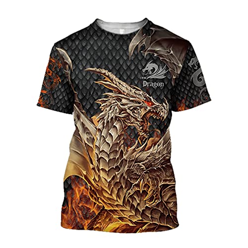 BBYOUTH 3D Dragon Tattoos T-Shirt Schöner Sommer Hipster Casual Kurzarm,Gold Dragon,XXL von BBYOUTH