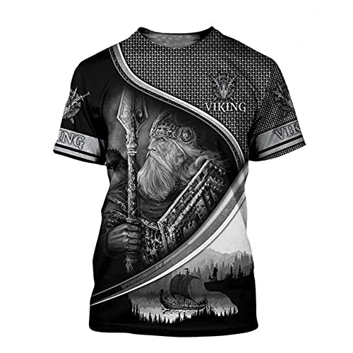 BBYOUTH Norse Mythology T-Shirt Für Männer Roman 3D-Tuff-Viking Tattoo 2021 Sommer Kurzarm (US-Größe),Odin,7XL von BBYOUTH