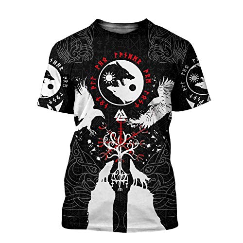 BBYOUTH Odin Shirt Männer Nordic Gottvikinger Tattoo Sommer Oansatz Kurzarm 3D Gedruckt T-Shirt,Fenrir Wolf,7XL von BBYOUTH