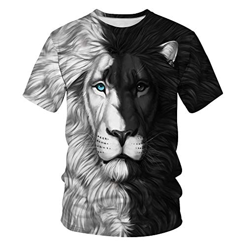 BBYOUTH Paar T-Shirt Klassische Schwarz-Weiß-Tier-Grafik Harajuku 3D-Gedrucktes Sommer-Rundhals-Nacken Kurzärmlig (Europäische Größe),Lion,XL von BBYOUTH