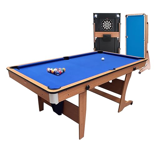 BCE Klappbarer Billardtisch mit Dartscheibe, 1,8 m, inkl. Set von Spots & Stripes Billardbällen und 2 x 121,9 cm Queues PLUS Softtip Darts & Darboard BCE Klappbarer Billardtisch mit Dartscheibe, 1,8 m, inkl. Set von Spots & Stripes Billardbällen und 2 x 121,9 cm Queues PLUS Softtip Darts & Darboard von BCE