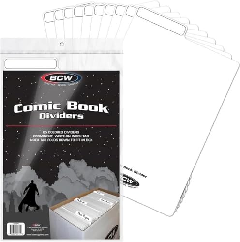BCW Comic-Trennblätter – 24 weiße + 1 Bedruckte Register | Archivierung aus Polyethylen-Kunststoff | Organisieren von Comics in Aufbewahrungsboxen | Beschriftbare Registerkarte von BCW