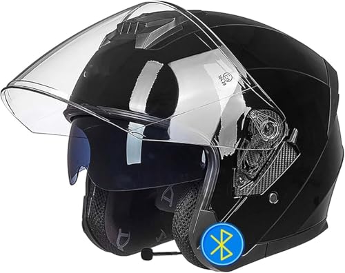 3/4 Bluetooth-Halbhelm Mit Doppelvisier Halbhelm ECE-Zugelassener Crash-Jet-Helm Für Motorrad Und Roller,Integrierte Mikrofonlautsprecher J,XL61-62CM von BDBRHFG