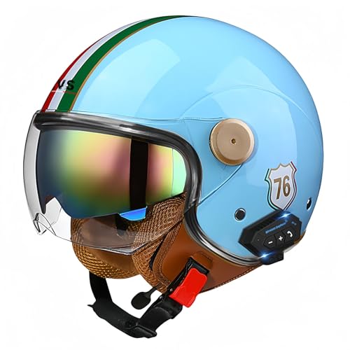 3/4-Bluetooth-Helm mit offenem Gesicht, Vintage-Motorrad-Halbhelm, ECE-zugelassenes Moped mit Doppelvisier, Motorradhelm für Männer, Erwachsene, Frauen N,XXL63-64CM von BDBRHFG