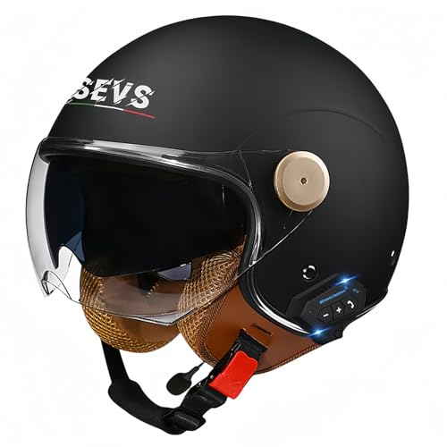 3/4-Bluetooth-Helm mit offenem Gesicht, Vintage-Motorrad-Halbhelm, ECE-zugelassenes Moped mit Doppelvisier, Motorradhelm für Männer, Erwachsene, Frauen S,XL61-62CM von BDBRHFG