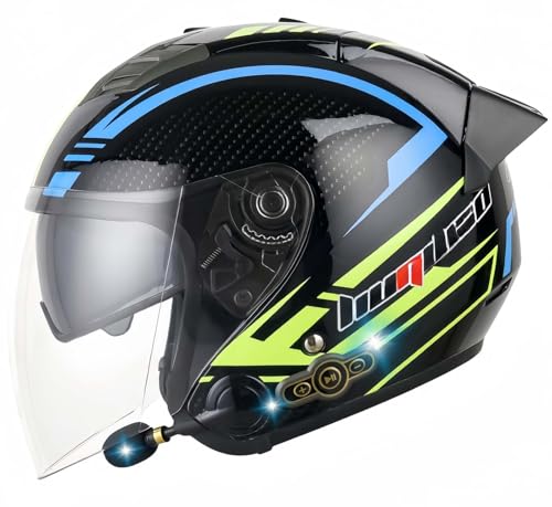 3/4 Motorrad-Jethelm Mit Bluetooth, Retro-Helm, Doppelbrille, Herausnehmbares Innenfutter, Ohrenschützer, ECE-Zertifizierung, Schutzhelm Für Roller, Fahrrad, Herren Und Damen G,L59-60CM von BDBRHFG