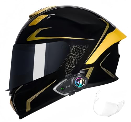 Bluetooth-Integralhelm, Motorradrennen, Motocross-Helme Mit Visier, ECE-Zugelassener Integralhelm Für Roller Und Motorrad Für Männer Und Frauen B,XL57-58CM von BDBRHFG