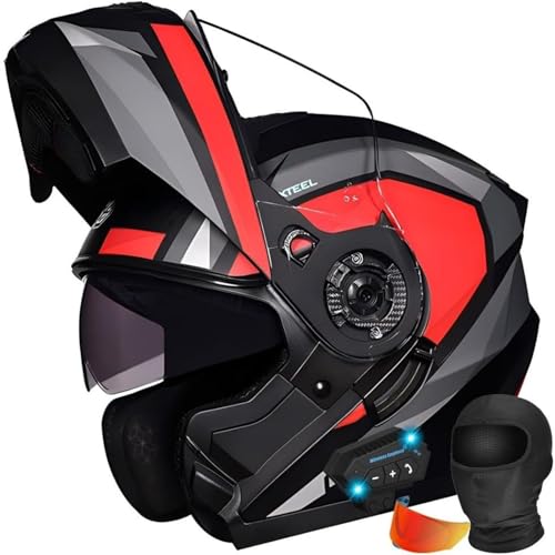 Bluetooth-Modular-Motorradhelm, Motorrad-Klapphelm Mit Gläsern, ECE-Zertifizierter Modularer Integralhelm, Eingebautes Mikrofon, Automatische Reaktion, Unisex B,L57-58CM von BDBRHFG