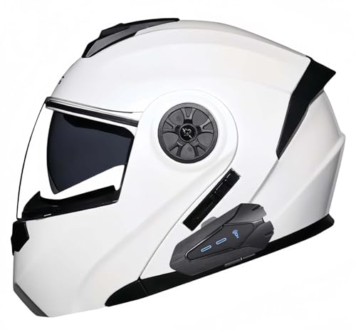 Bluetooth-Modularhelm Für Motorräder, Integralhelm, Klapphelm, ECE-Geprüft, Leichtes Belüftungsdesign Mit Doppelvisier, Für Erwachsene Männer Und Frauen D,XL59-60CM von BDBRHFG