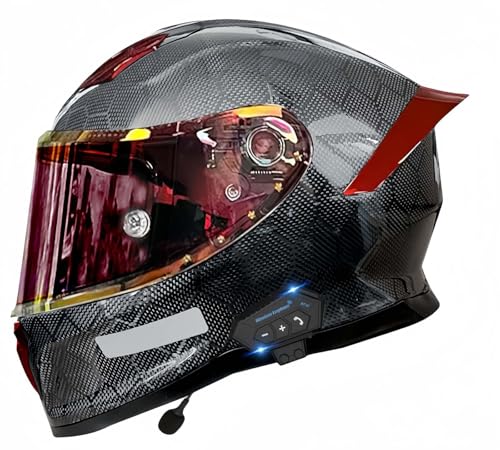 Bluetooth-Modulhelm Für Motorradfahrer, Hochklappbarer Fronthelm, ECE-Geprüft, Integrierte Doppelvisiere, Hochfestes Kohlefasermaterial F,L57-58CM von BDBRHFG