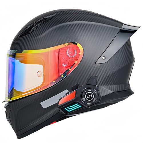 Bluetooth-Motorrad-Modulhelm, ECE-Geprüft, Eingebaute Visiere, Hochfestes Kohlefasermaterial, Bequemes Und Atmungsaktives Futter G,L59-60CM von BDBRHFG